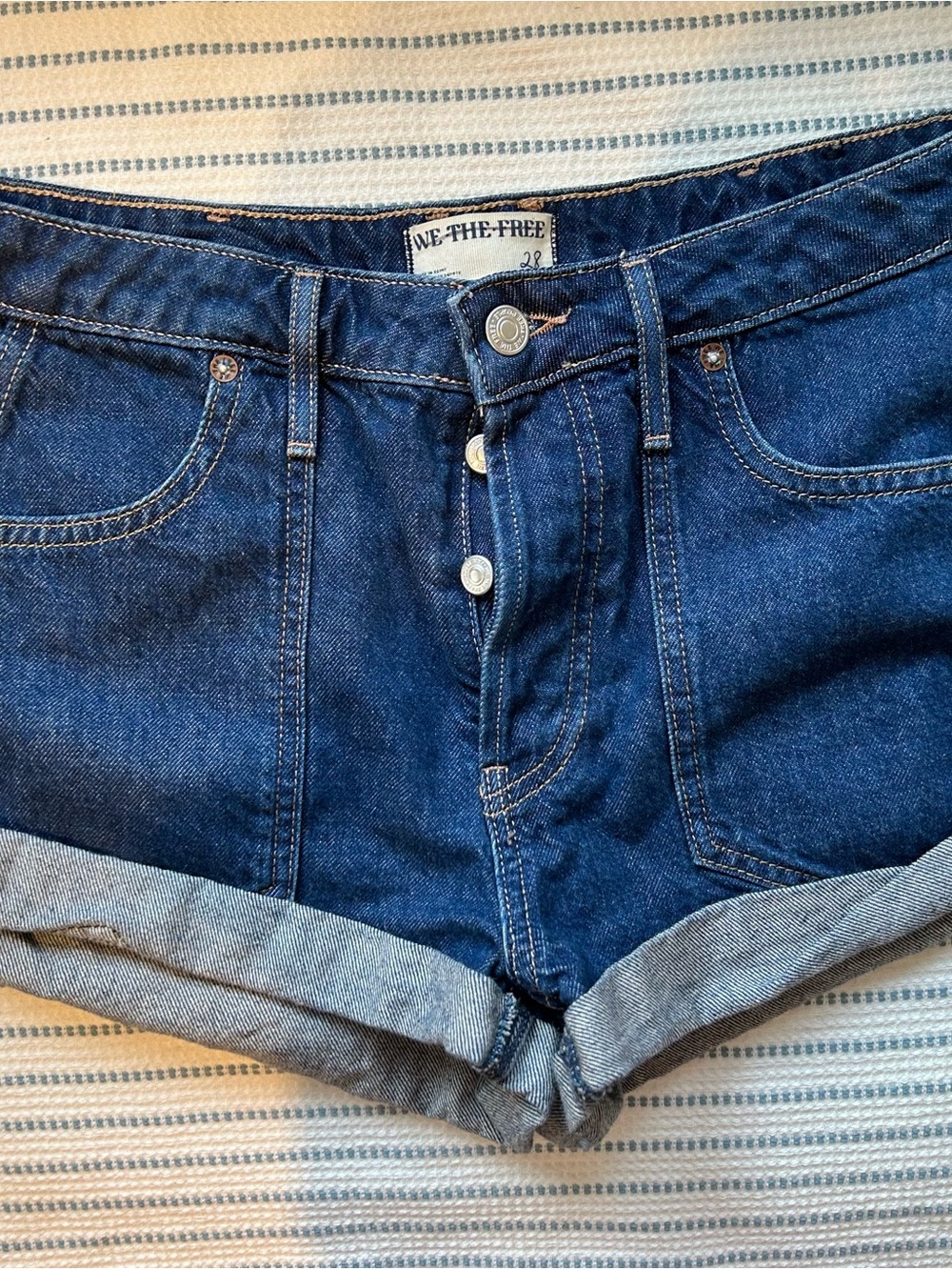 We The Free Dark Indigo High-Rise Button-Front Denim Shorts